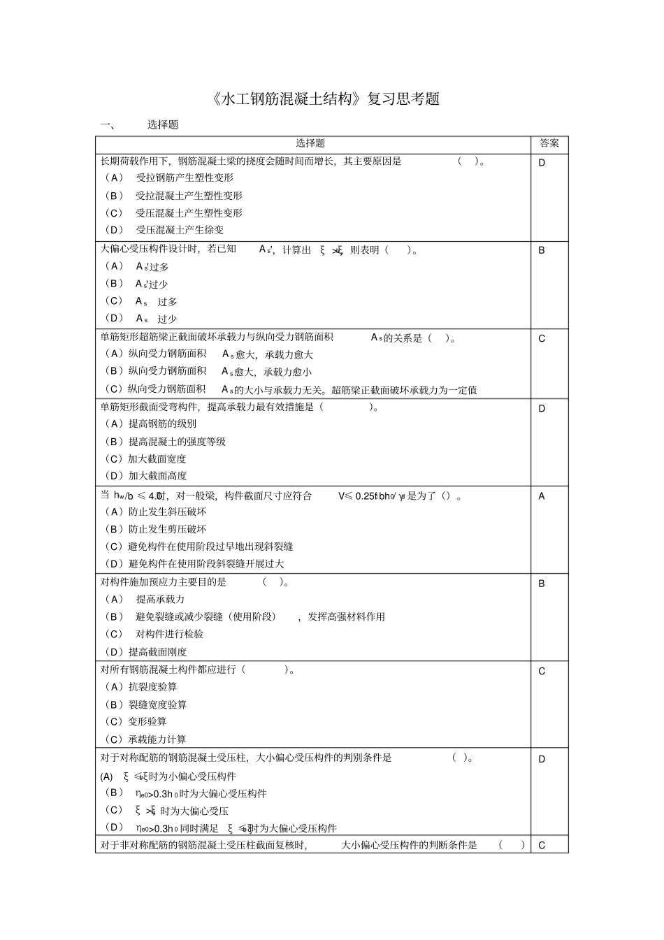 水工钢筋混凝土结构复习思考题第四版_第1页