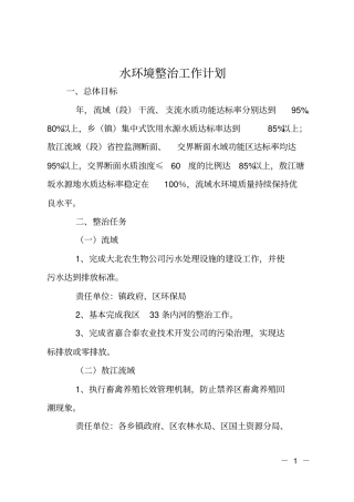 水环境整治工作计划