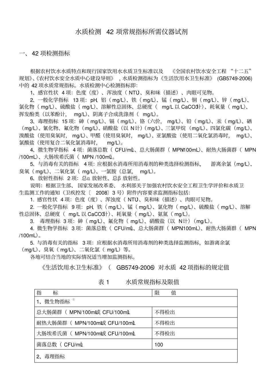 水质检测项常规指标所需仪器试剂_第1页