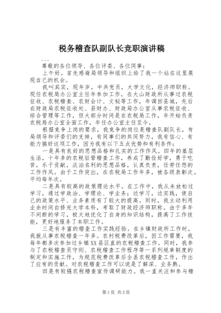 税务稽查队副队长竞职讲演范文