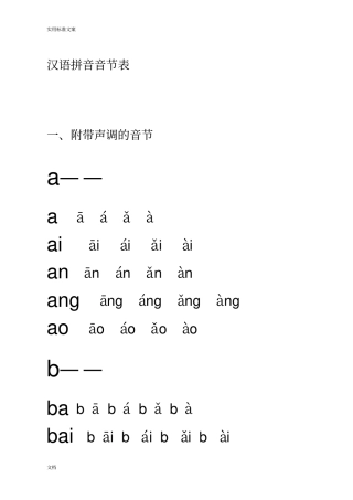 汉语拼音音节表附带声调和不带声调地音节48146