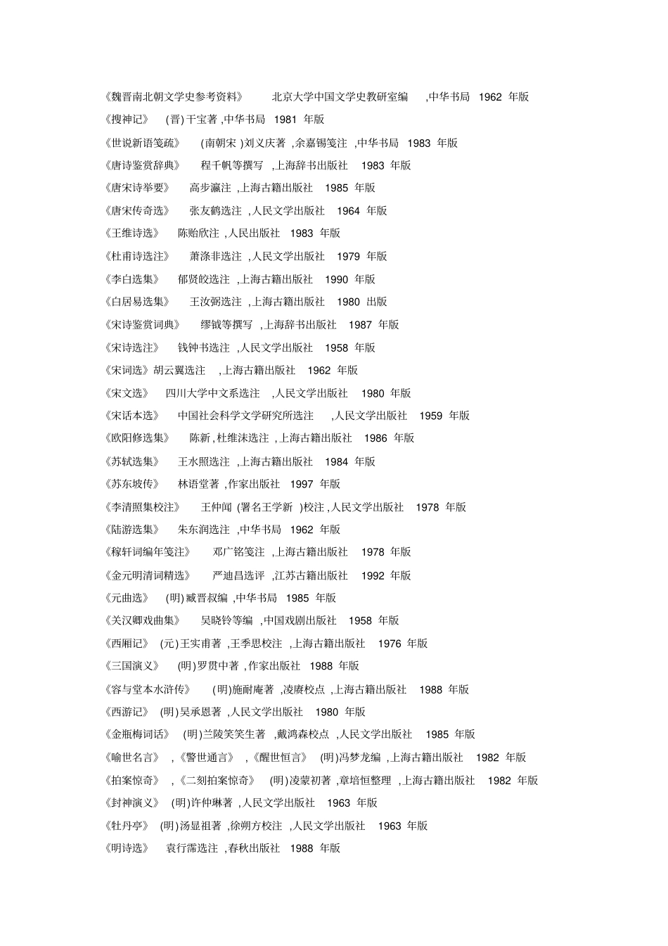 汉语言文学专业必读书目_第3页