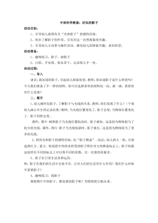 中班科学教案：好玩的影子