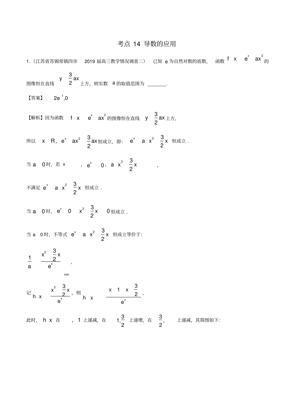 江苏专用2020年高考数学一轮复习考点14导数的应用必刷题含解析_第1页