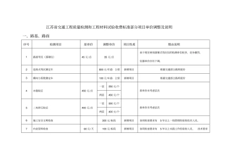 江苏交通工程质量检测和工程材料试验收费标准部分项目单价调整及说明