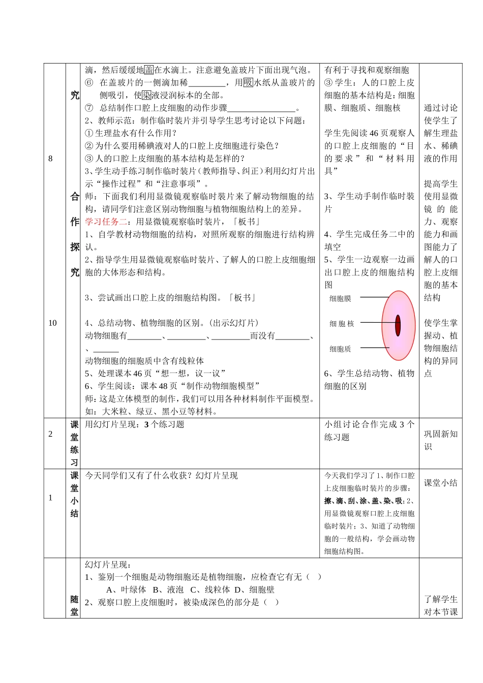 生物《动物细胞》教案设计MicrosoftWord文档_第3页