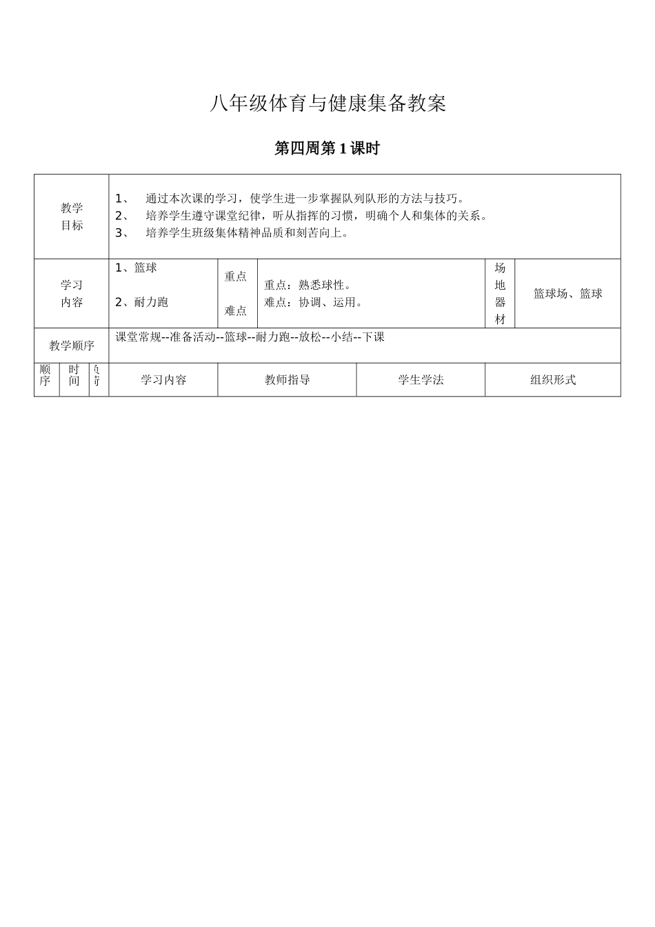 八年级体育与健康集备教案3_第1页