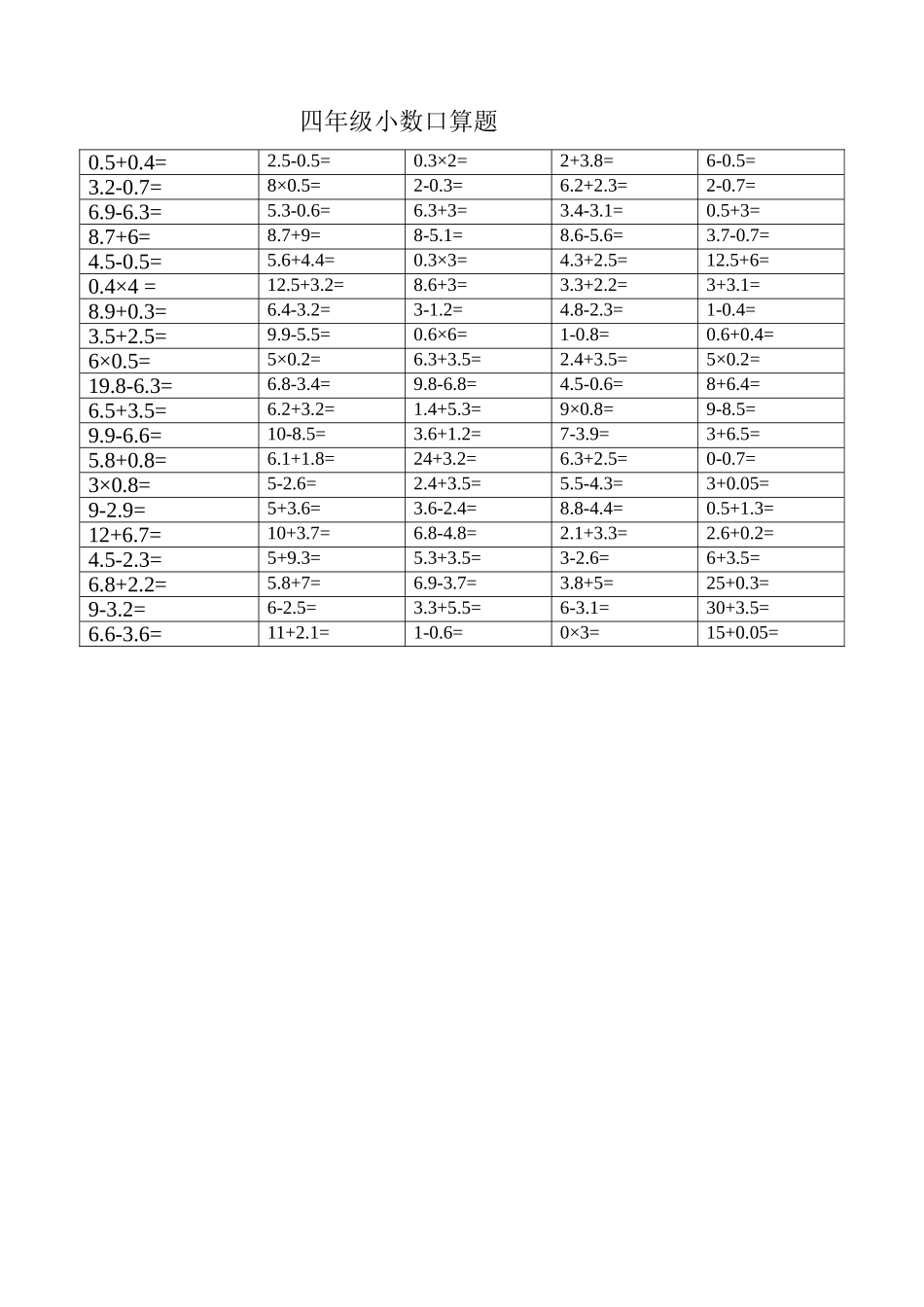 四年级小数口算_第1页