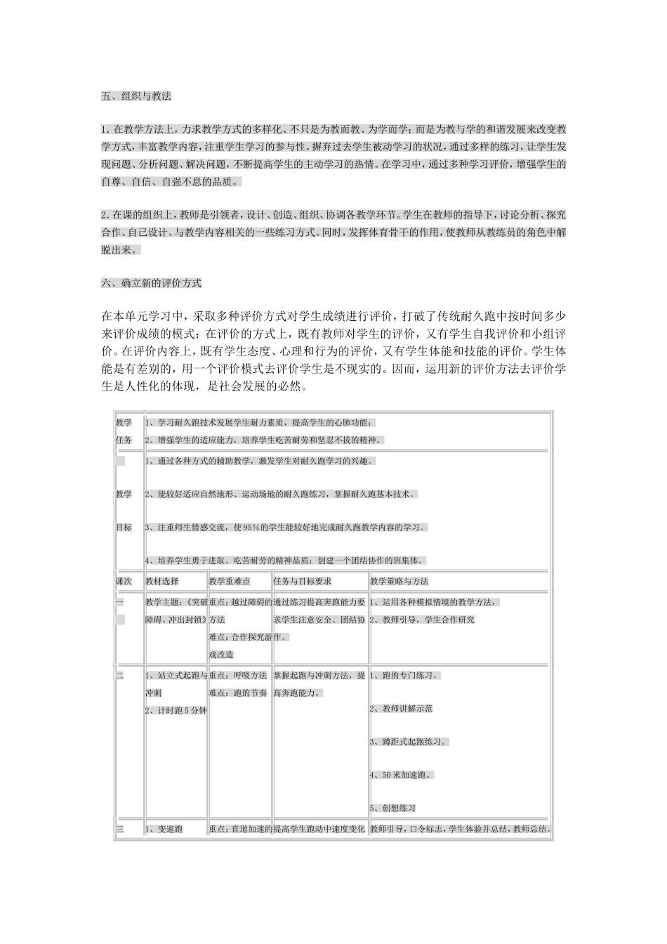 初二耐久跑的单元教学计划及教案_第2页