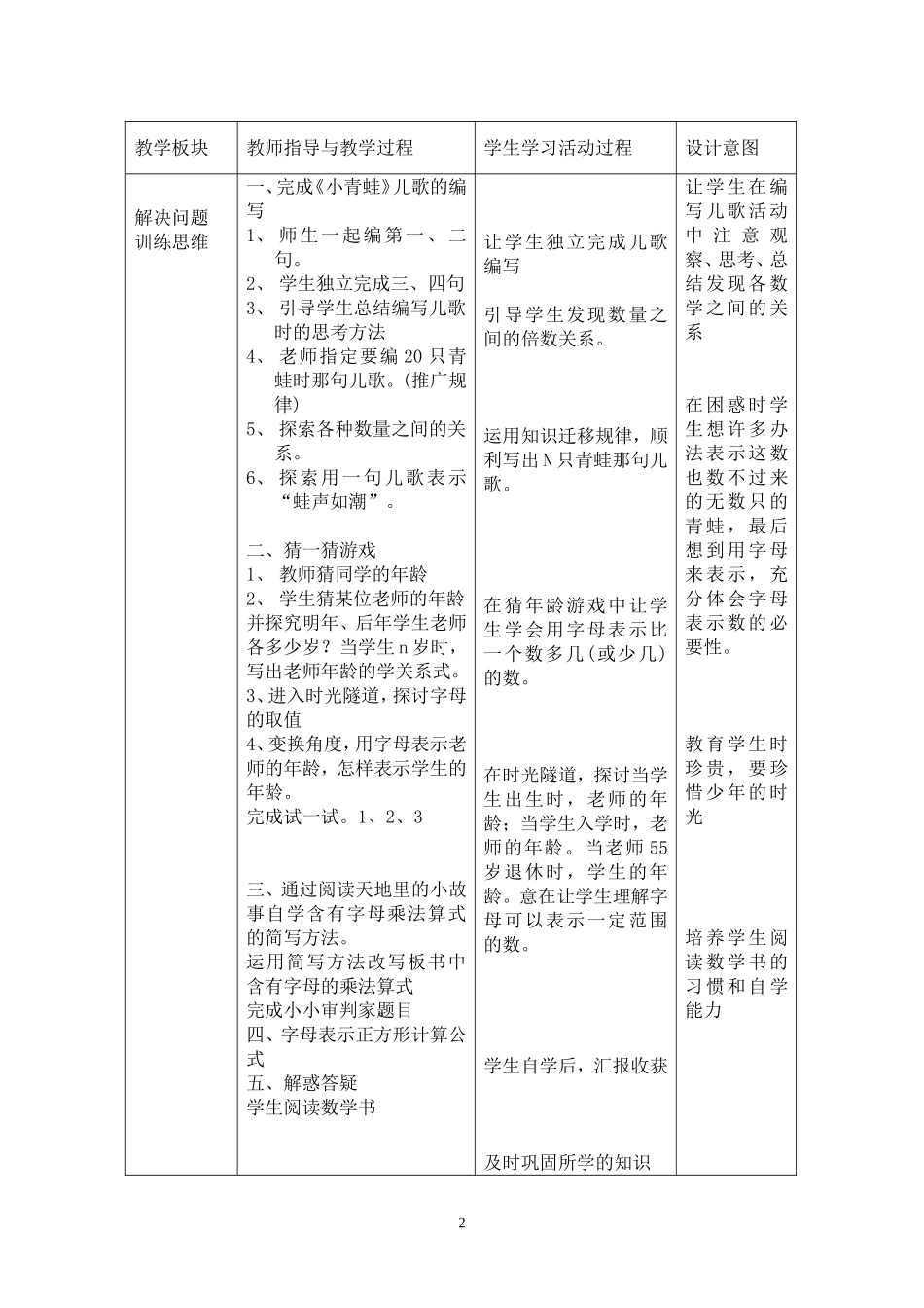 八百垧六小教学模式引领课教学设计(字母表示数，北师四年级下册)_第2页