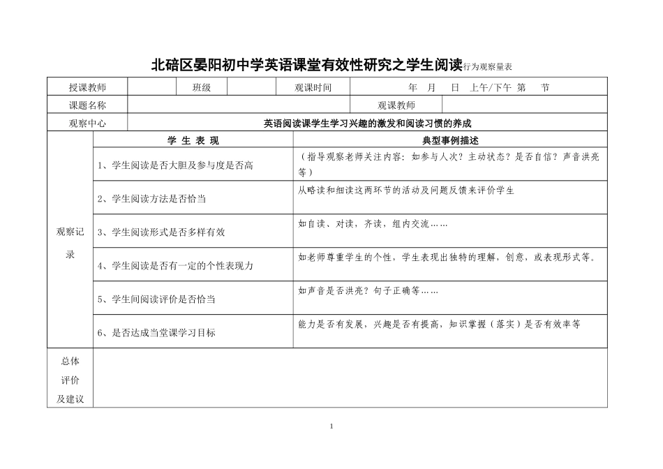 英语课堂观察量表22_第1页
