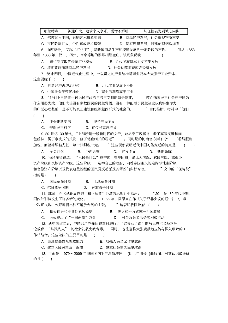 江苏无锡2019届高三第一次模拟考试历史版含答案_第3页