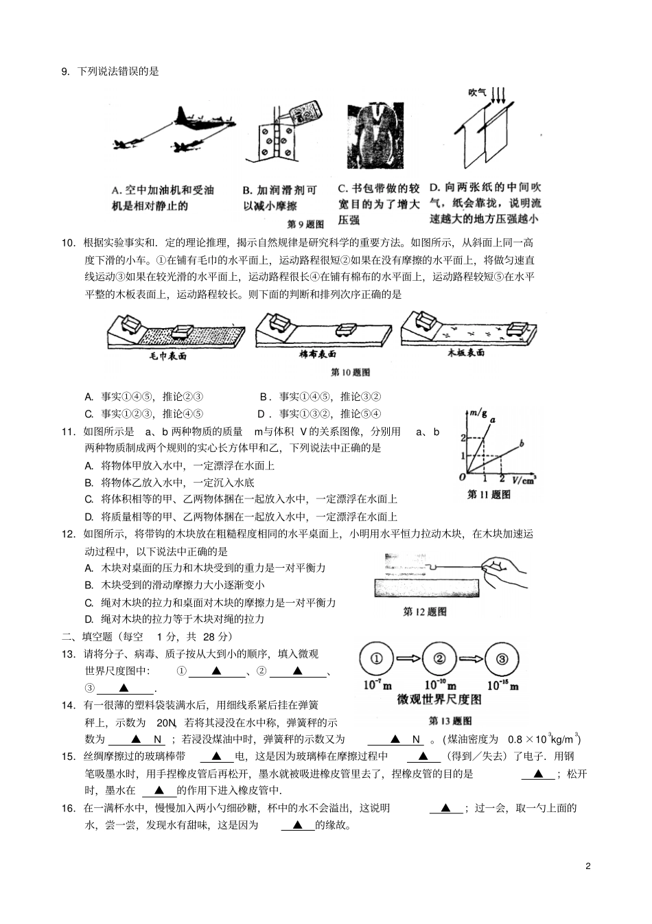 江苏昆山～八年级物理第二学期期末考试试卷苏科版_第2页