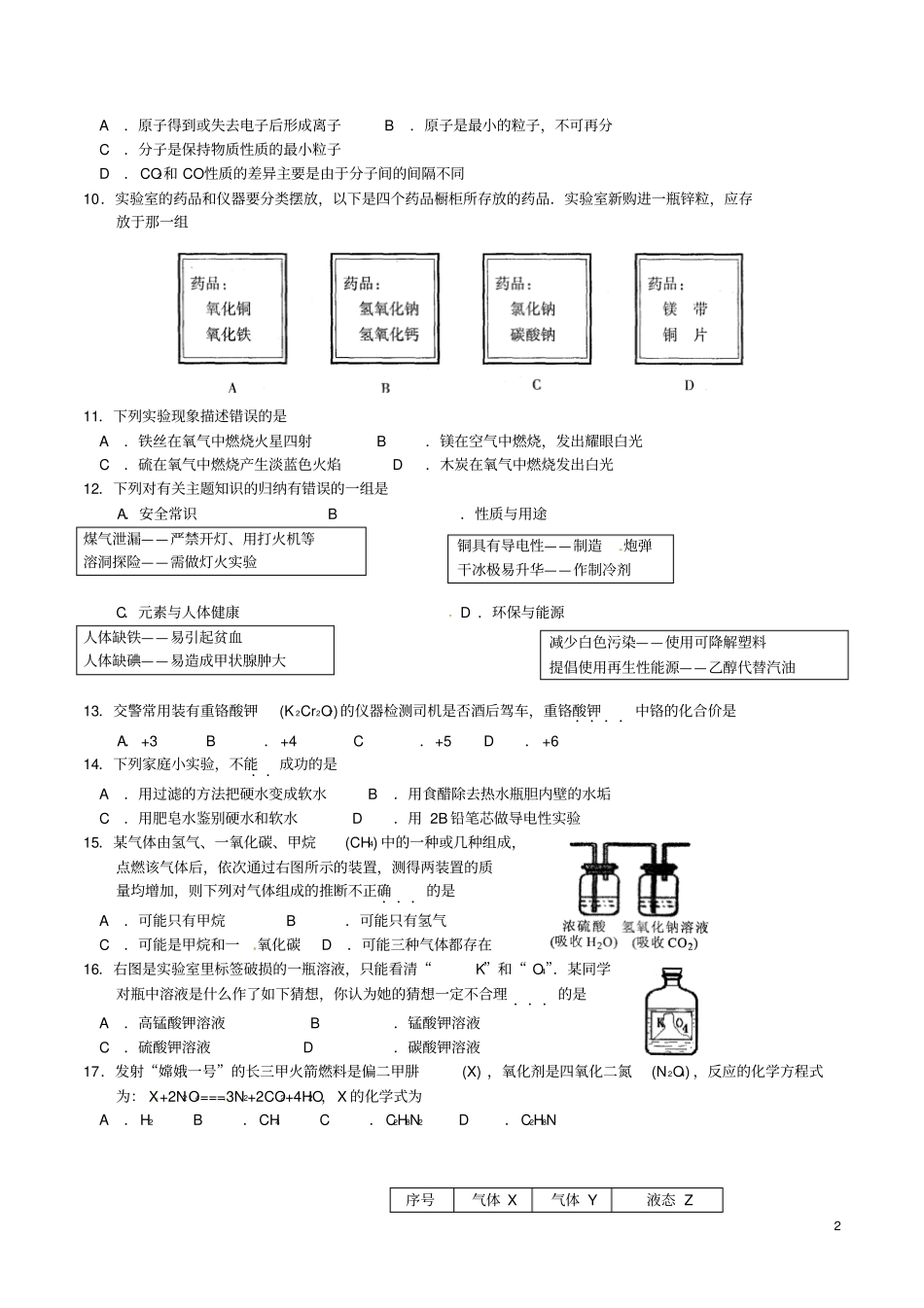 江苏昆山九年级化学上学期期末考试试题_第2页