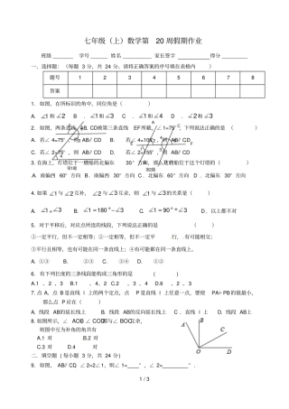 江苏盐城大丰区七年级数学上学期第20周假期作业无答案