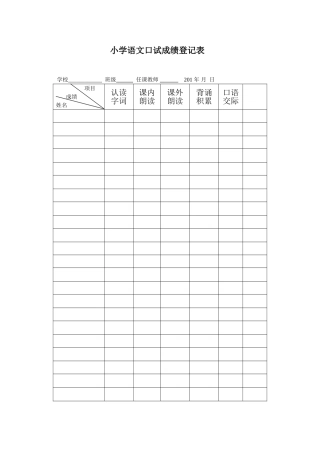 小学语文口试成绩登记表