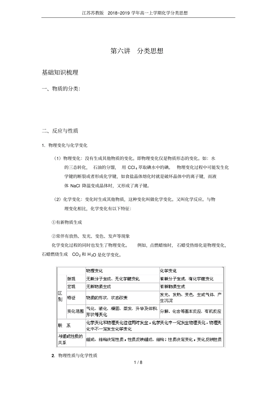 江苏苏教版2018~2019学年高一上学期化学分类思想_第1页