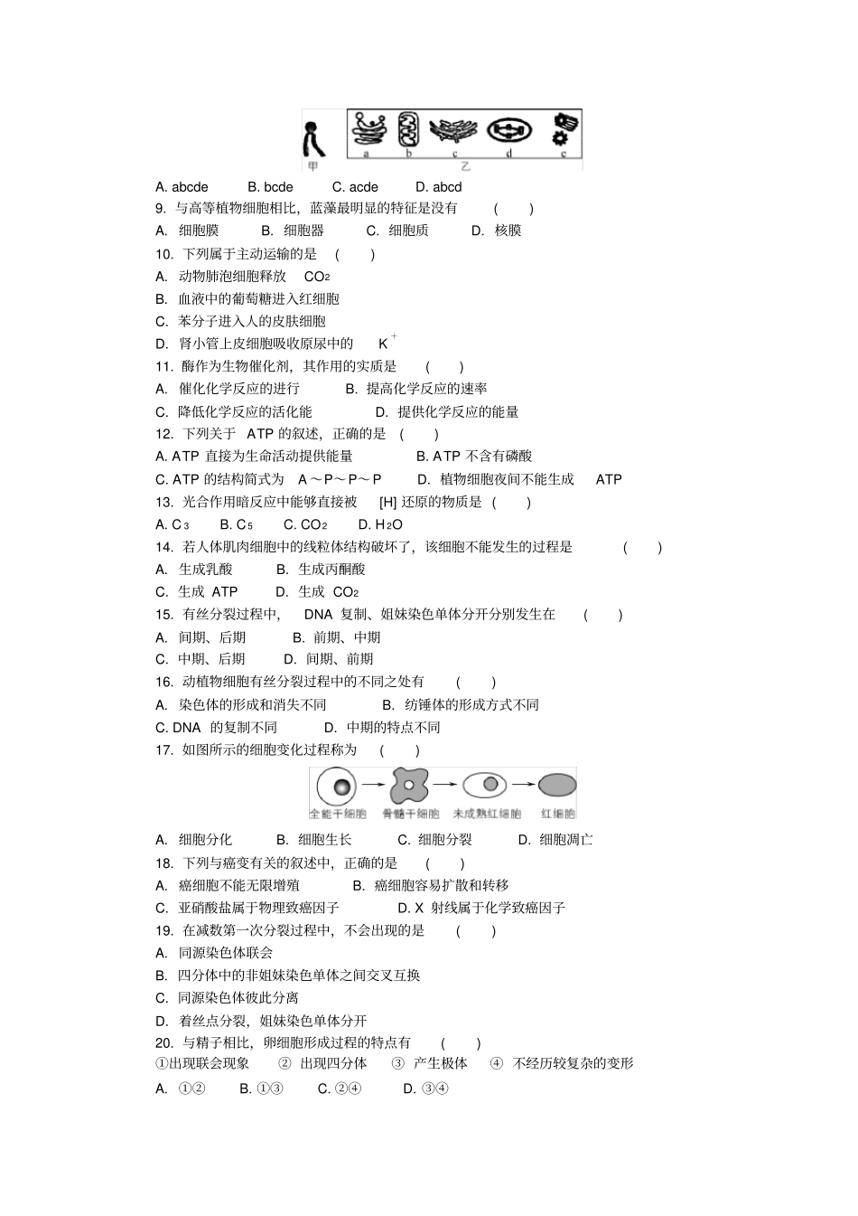 江苏连云港高二学业水平合格性考试模拟试题12月生物版含答案_第2页