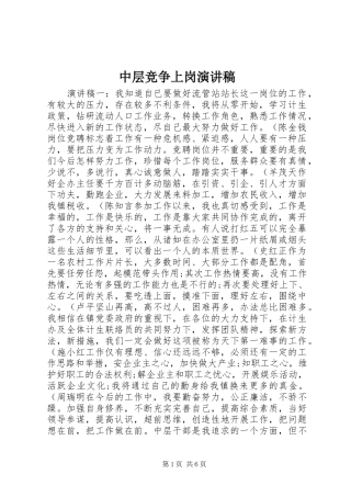 中层竞争上岗演讲稿范文集锦
