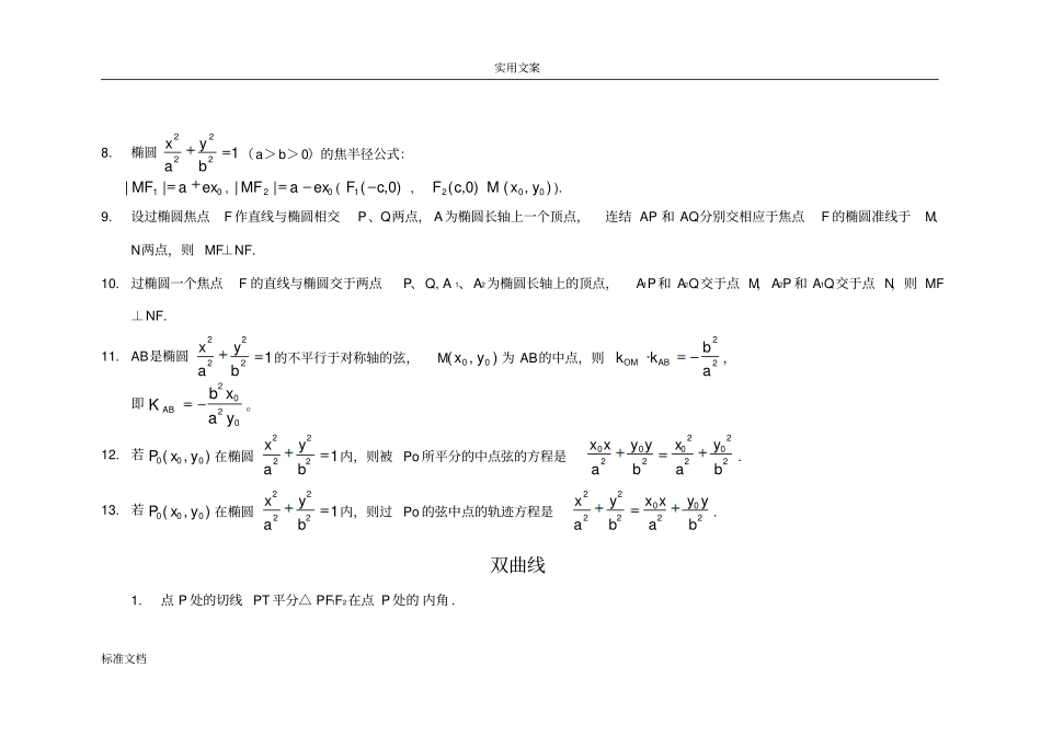 江苏高考数学圆锥曲线性质总结材料_第2页