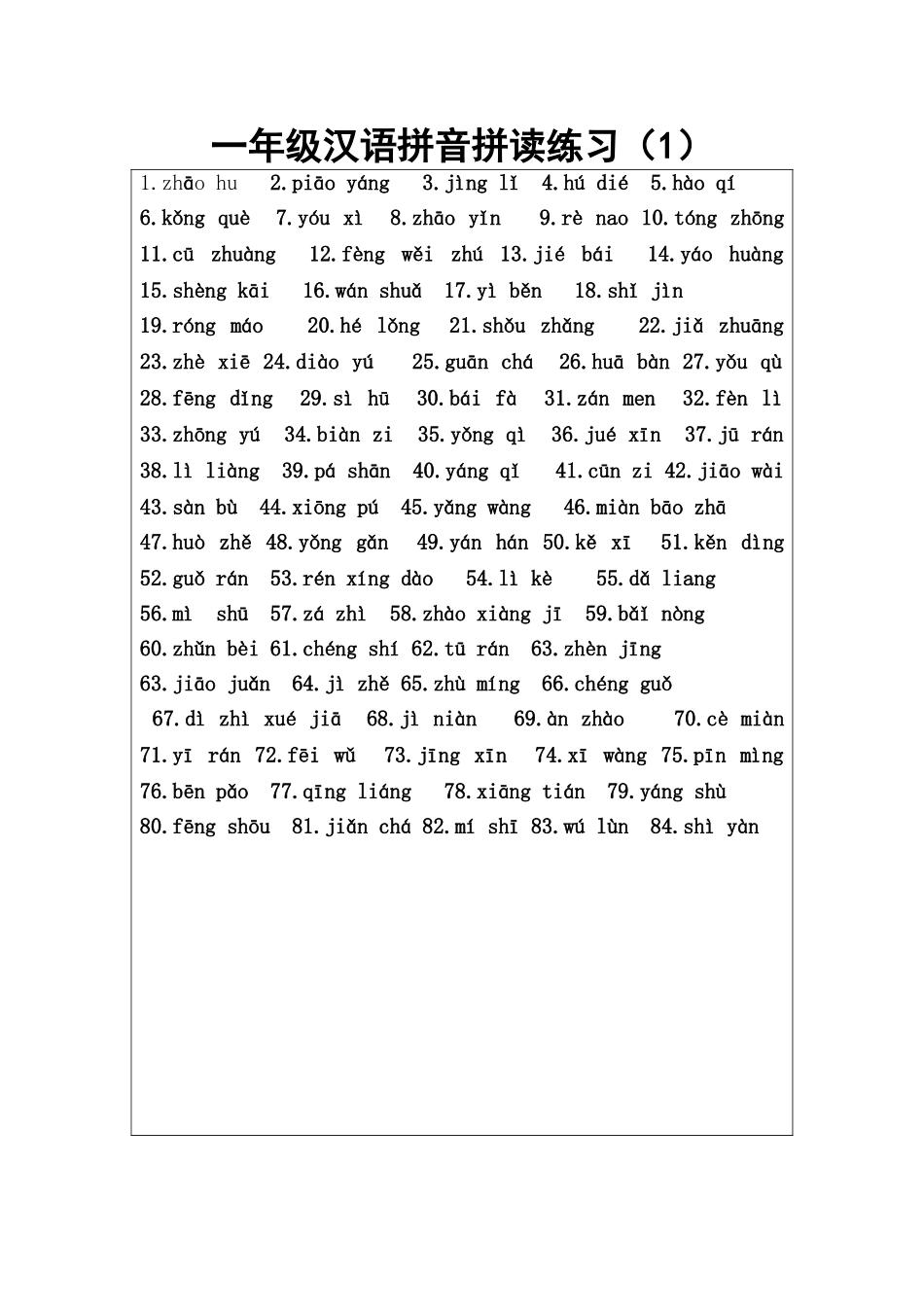 一年级汉语拼音拼读练习（1）_第1页