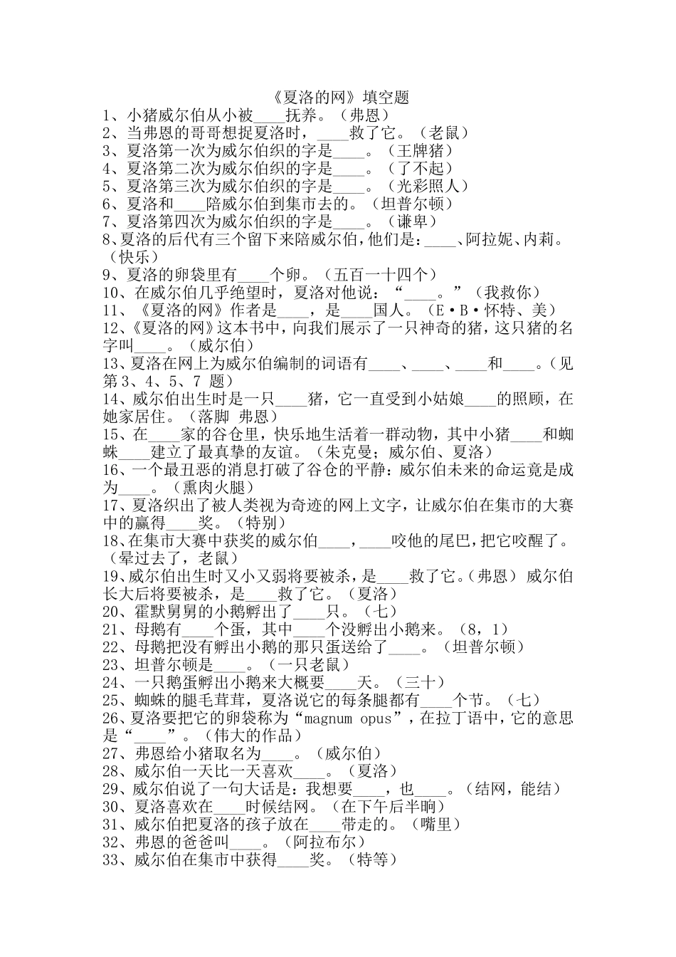 夏洛的网填空题答案_(1)_第1页