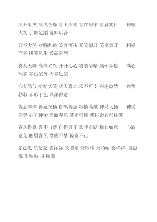 眉开眼笑眉飞色舞喜上眉梢喜在眉宇喜眉笑目捧腹大笑手舞足蹈前仰后合