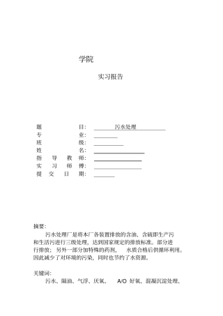 污水处理实习报告