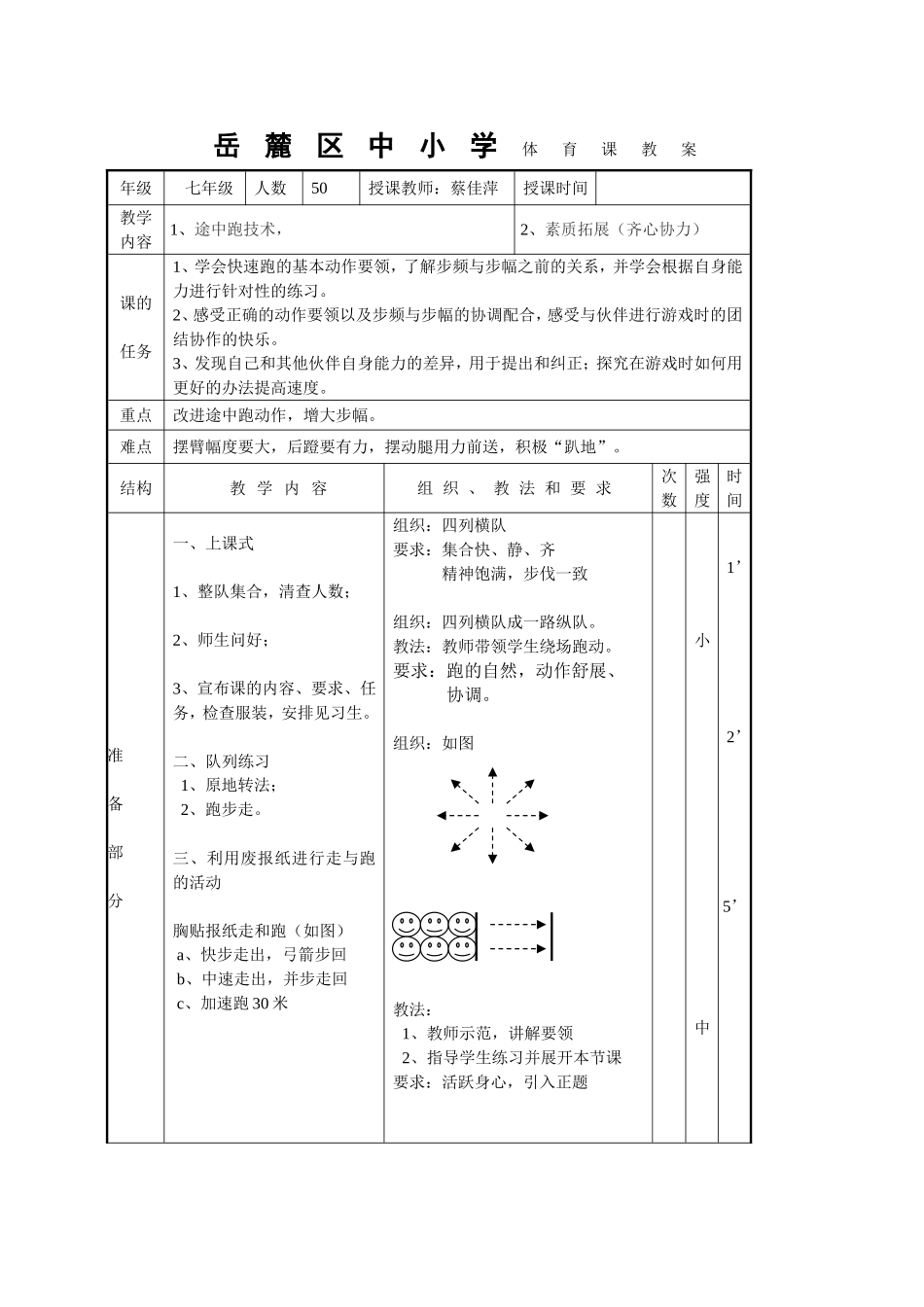 途中跑技术，素质拓展_第1页
