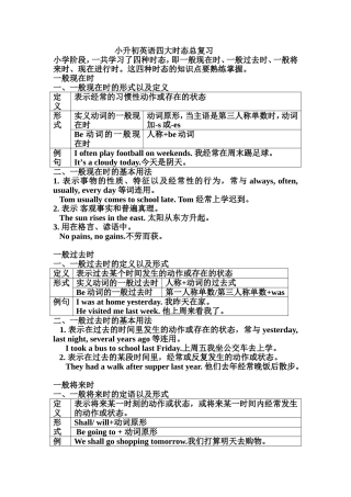 小升初四大时态总复习