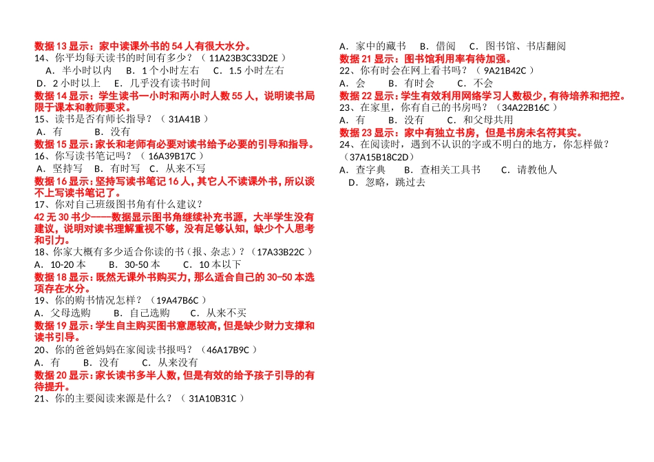 小学生阅读情况调查问卷以及数据分析_第2页