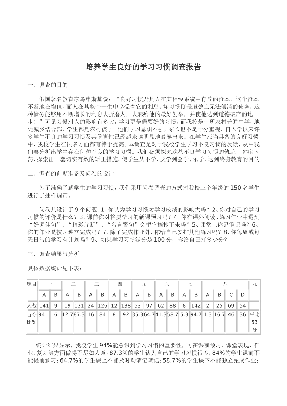 关于学习习惯培养的调查报告_第1页