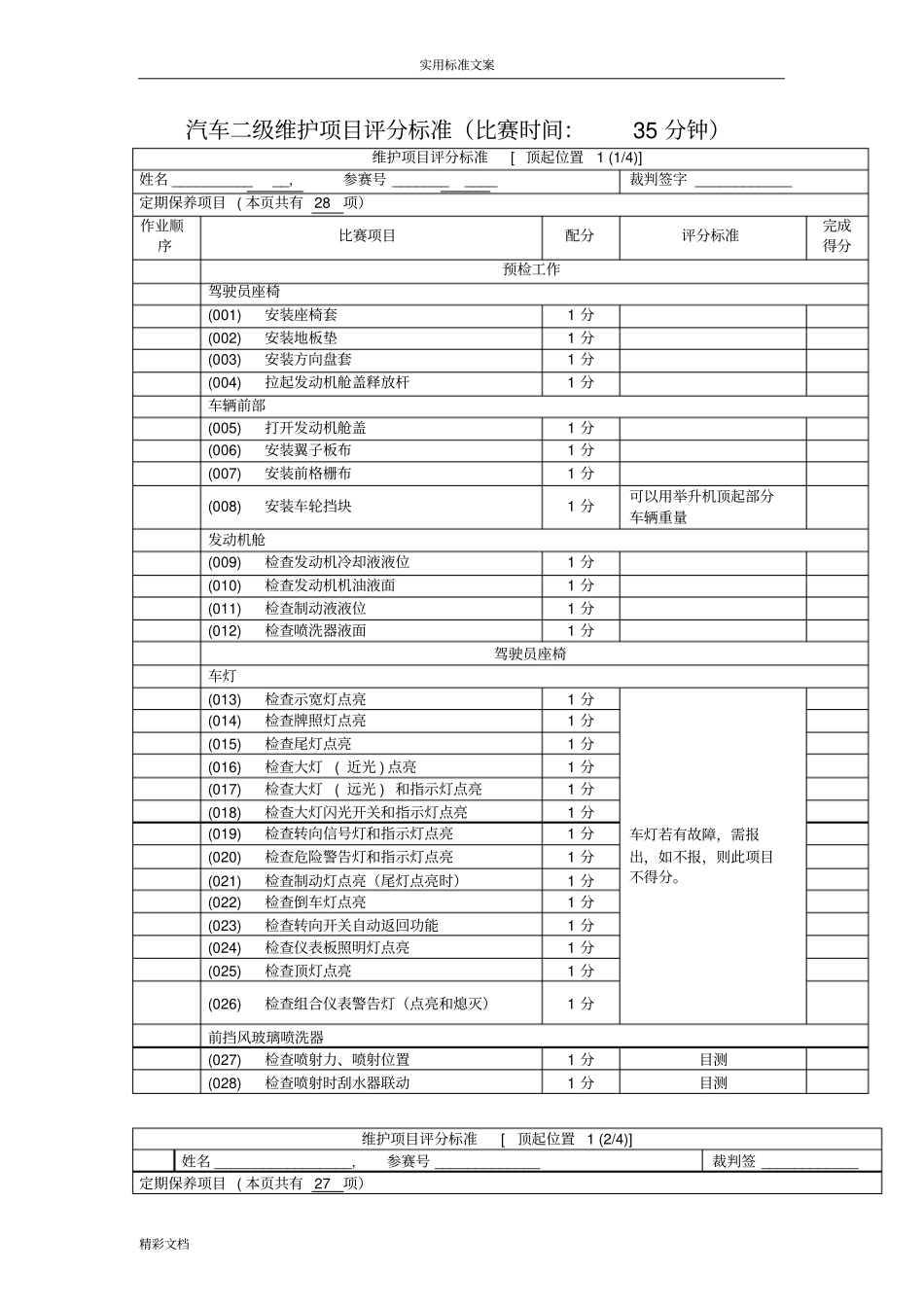 汽车的二级维护项目评分实用标准_第1页