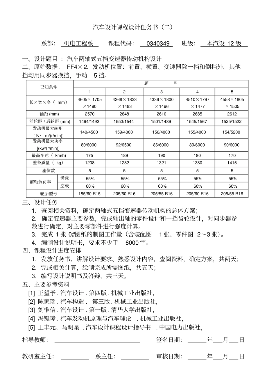 汽车课程设计任务书组汽设级_第2页
