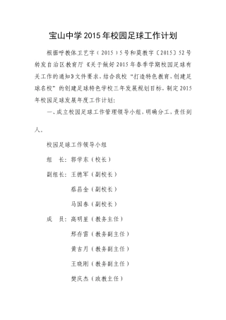 宝山中学2015年校园足球工作计划