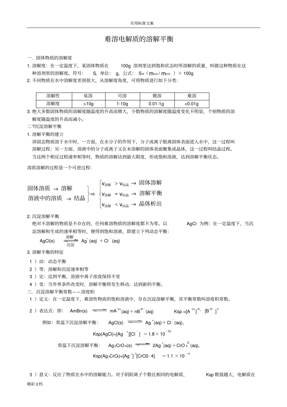 沉淀溶解平衡的知识点_第1页