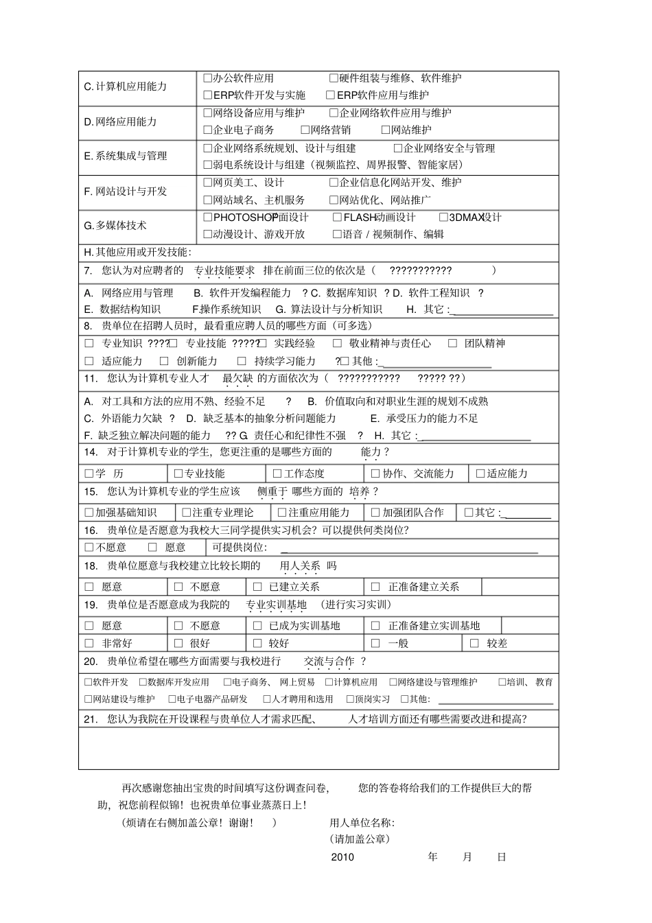 沙洲职业工学院毕业生跟踪调研工作-用人单位调查问卷_第3页
