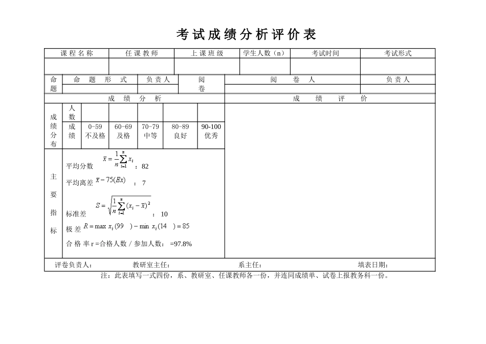 考试成绩分析评价表1_第1页