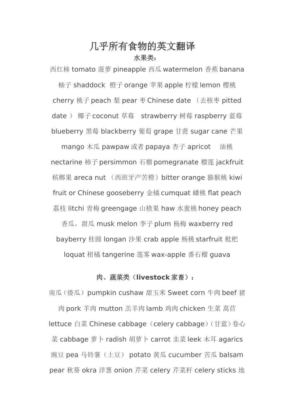 几乎所有食物的英文翻译_第1页