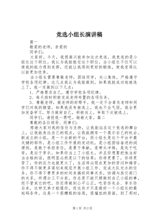 竞选小组长演讲范文