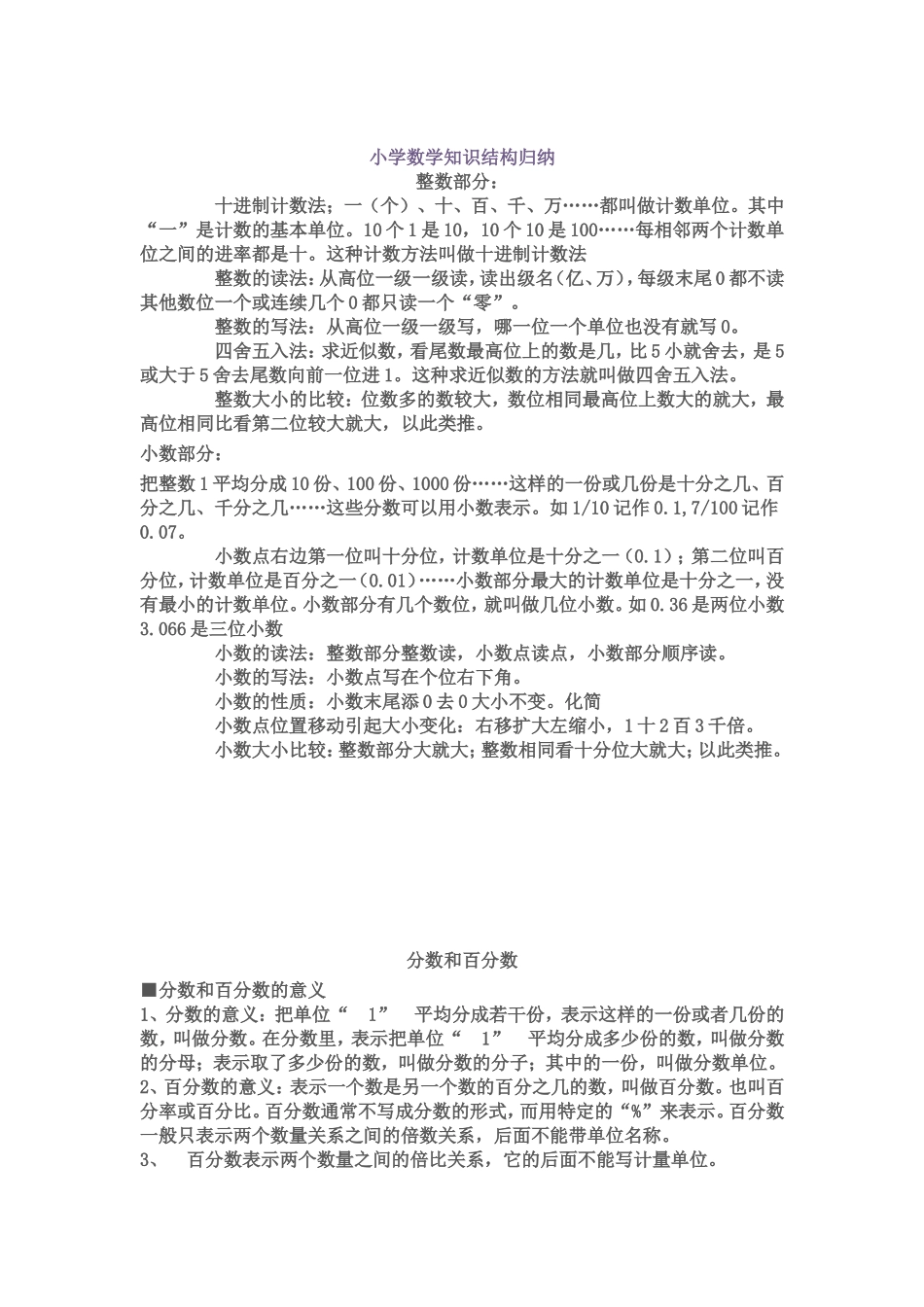小学数学知识结构归纳MicrosoftWord文档_第1页
