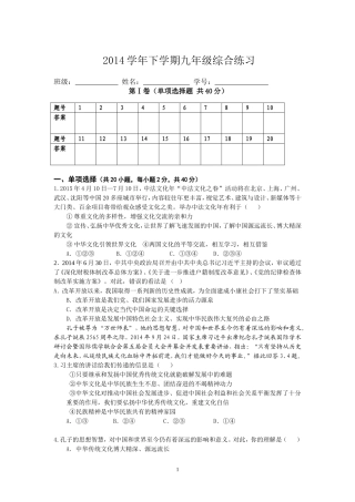 2014学年下学期九年级综合练习