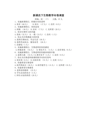 新课改下生物教学调查问卷