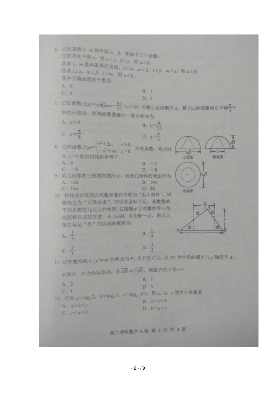 河北唐山2019届高三数学第二次模拟考试试题A理扫描版_第2页