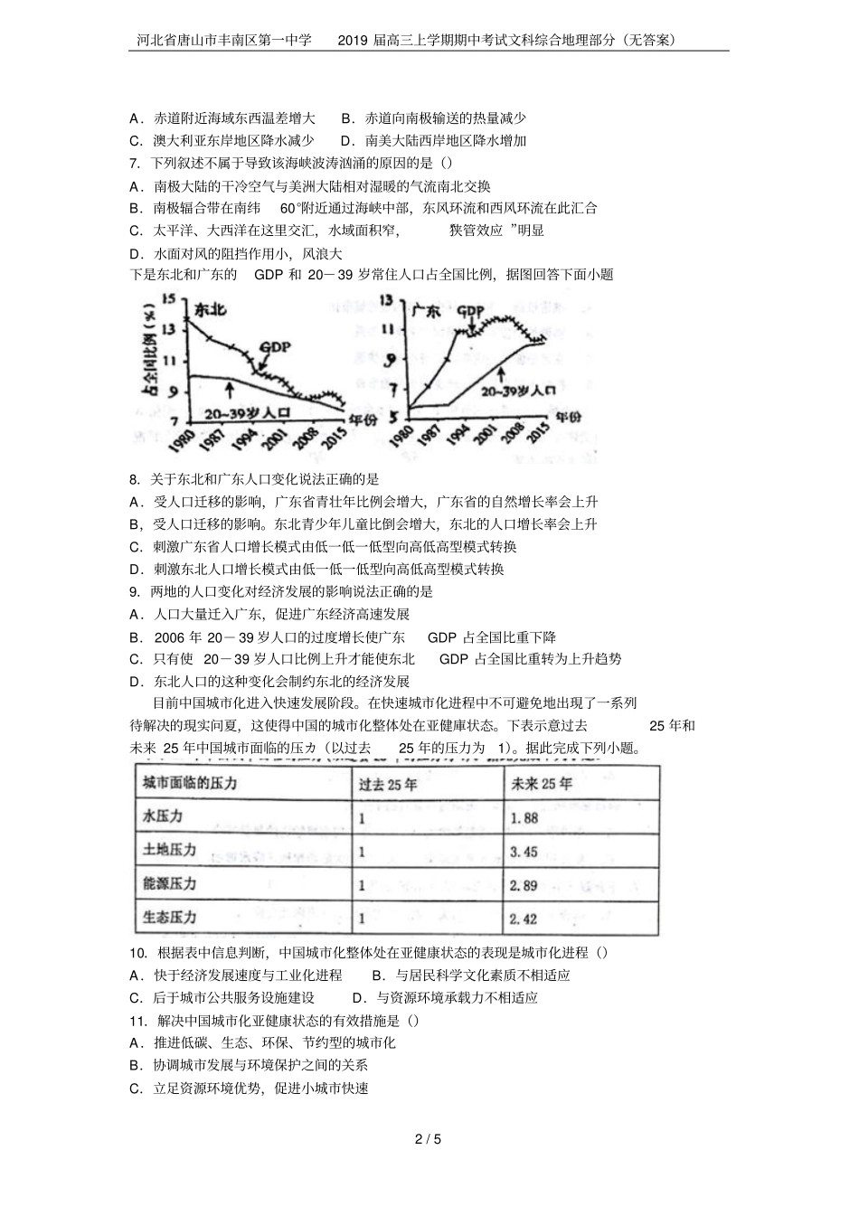 河北唐山丰南区第一中学2019届高三上学期期中考试文科综合地理部分无答案_第2页