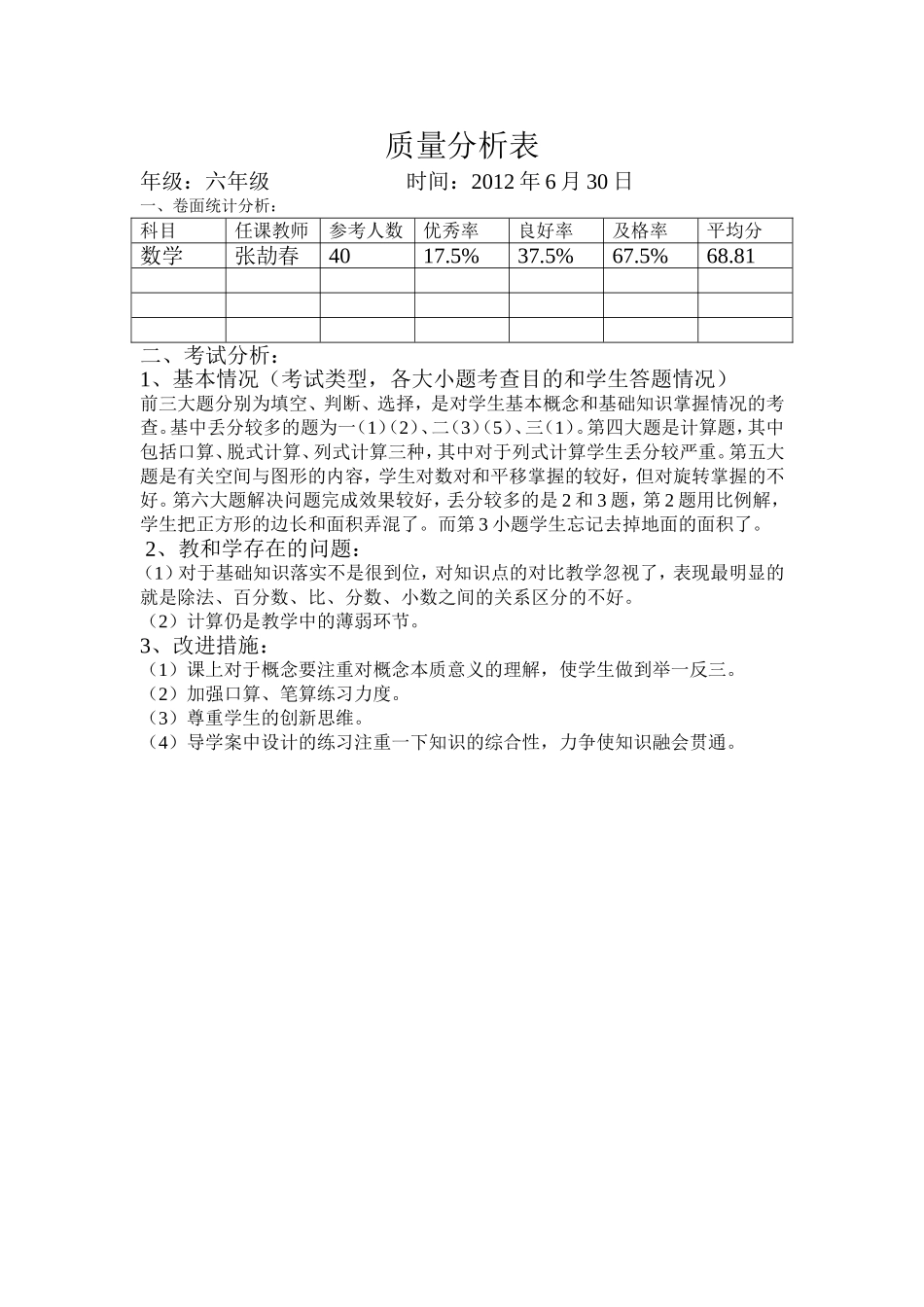 质量分析表MicrosoftWord文档_第1页