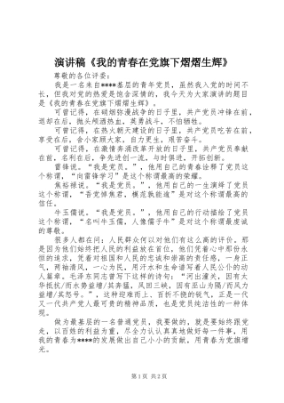 演讲稿范文《我的青春在党旗下熠熠生辉》
