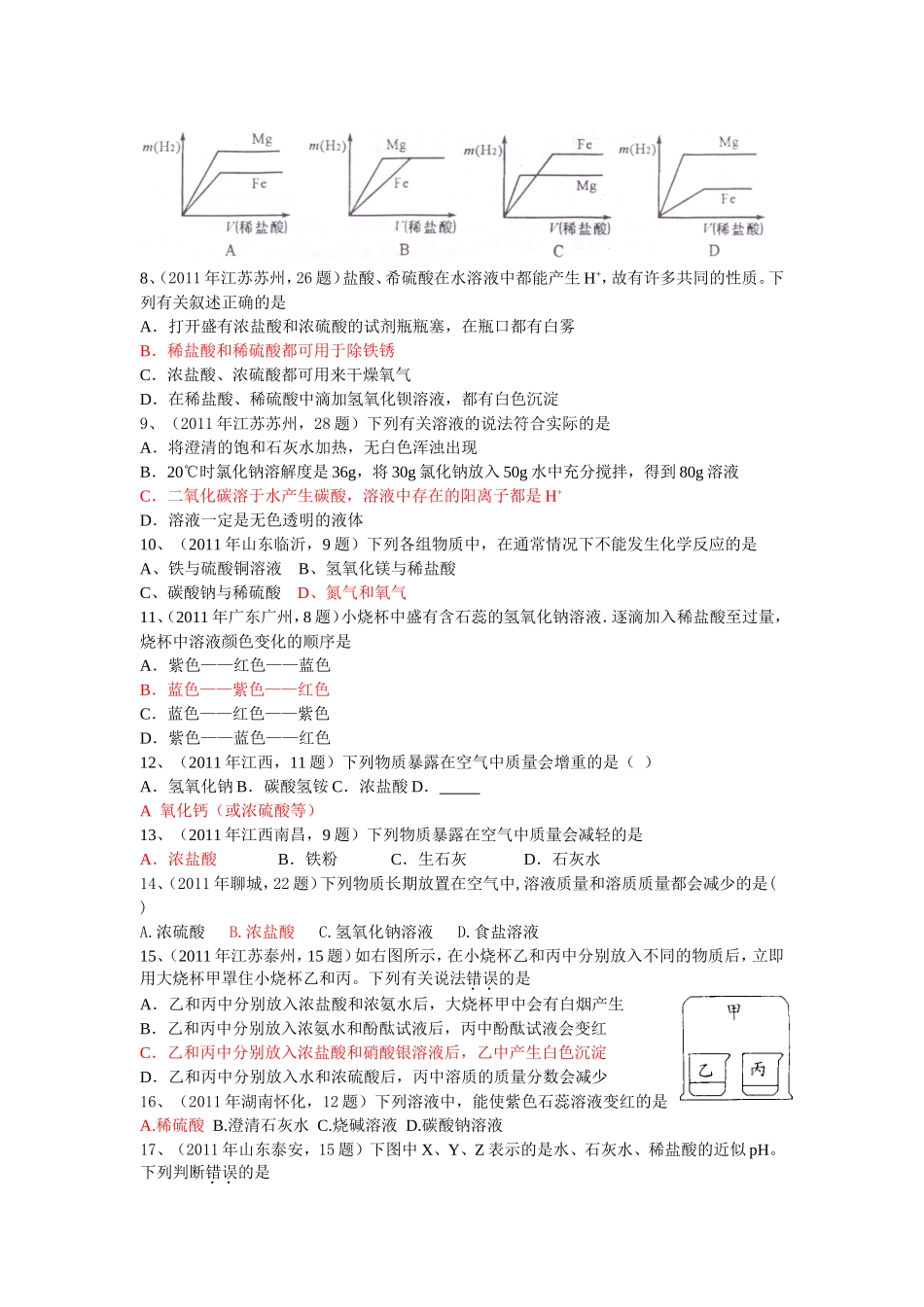 中考真题分类汇编年中考个知识点大主题考点酸和酸的化学性质_第2页