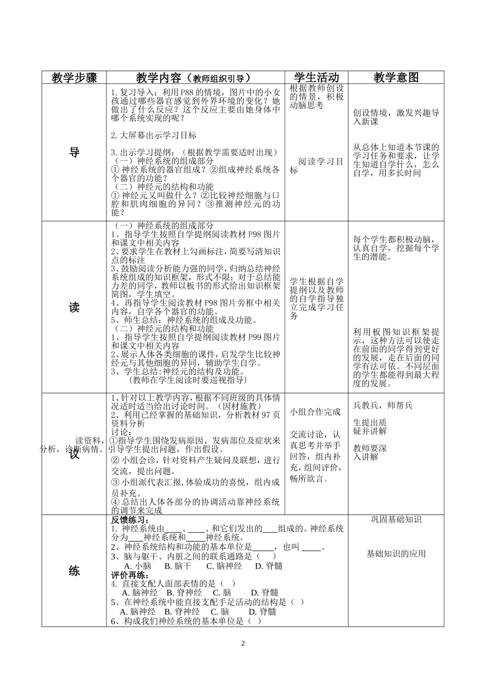 神经系统的组成教学设计_第2页
