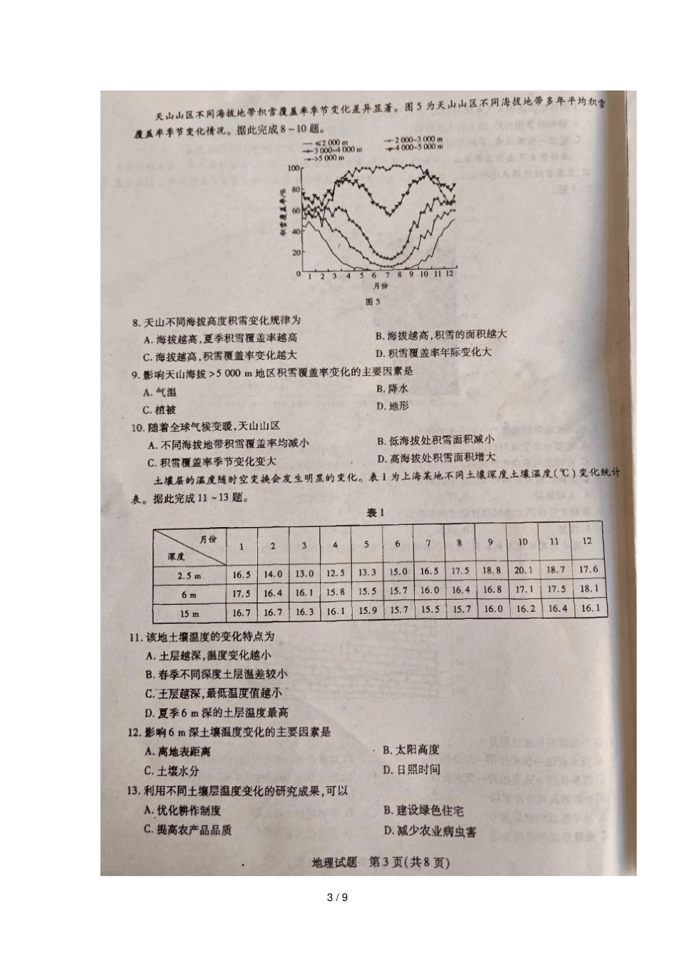 河南名校2019届高三地理上学期联考试题三扫描版_第3页